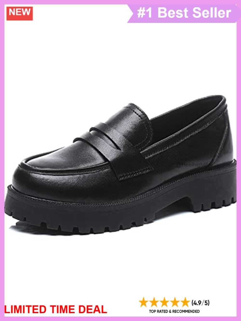 Women's Classic Round Toe Chunky Mid Heel Slip On Penny Loafers Dress Shoes